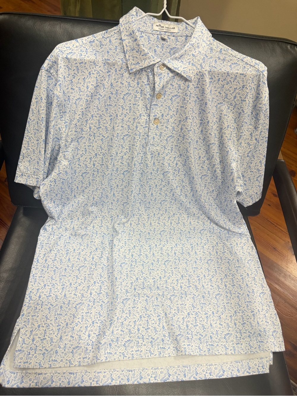 Peter Millar White Polo with Light Blue Micro-Print